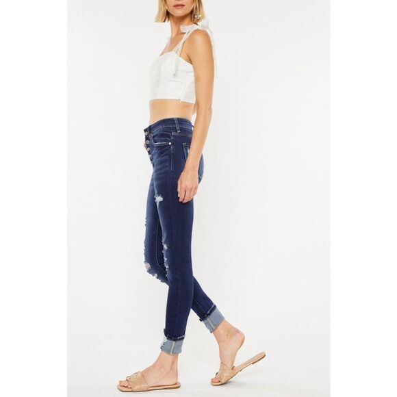 KANCAN Women’s Dark Blue Wash Chelsea High-Rise Button Fly Jeans Size 9/28 Style - Picture 4 of 9